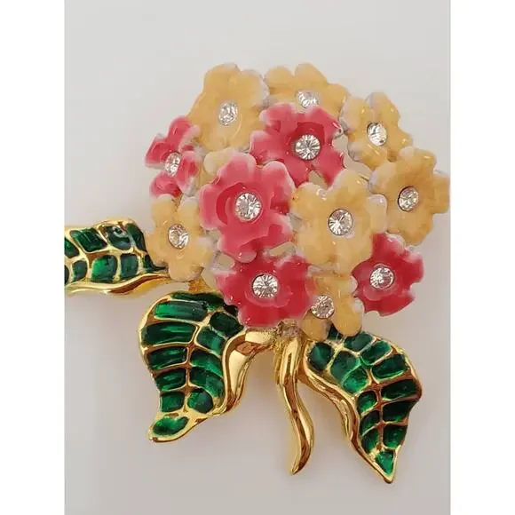 Vintage Joan Rivers Pink and Yellow Floral Bouquet Pin Brooch - Picture 2 of 6
